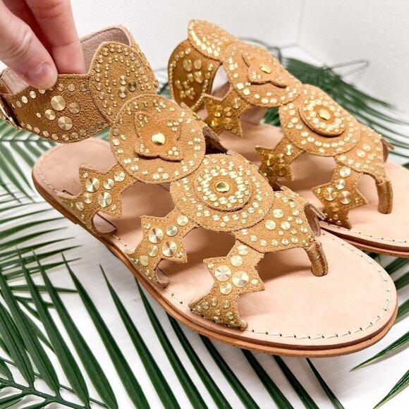 Cecelia New York Sand Bubbly Gladiator Studded Flat Sandals Size 6.5 NWB - Picture 3 of 11